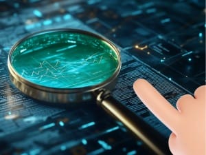 A picture of a system C character pointing as data and technology.