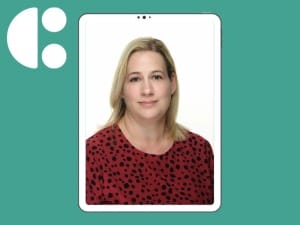a picture of Renee Hall with a System C bacground.
