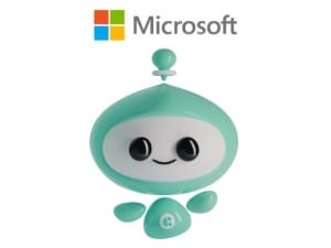 The System C AI robot with the Microsoft logo.