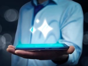 An image of a clinician using AI on an iPad.